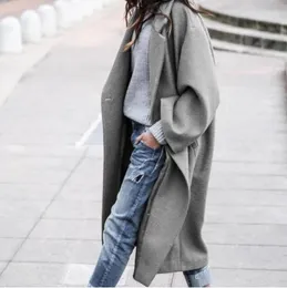 Pelliccia WYWMY Cappotto di lana da donna elegante Autunno Inverno Abbigliamento caldo di alta qualità Cappotto di lana lungo allentato con bottone singolo