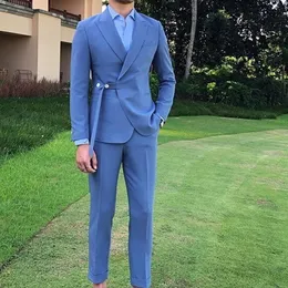 メンズスーツブレザー2ピースベルトタキシードカジュアルスリムフィット付きメンズスーツカスタマイズされた花groomsmen for weddingblazerpants 230503