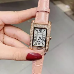Wristwatches Roman Numbers Vintage Square Women Watches Water Resistance Real Leather Strap Wrist Watch Rectangle Crystals Quartz
