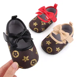 0-18m Baby Casual Shoes Spädbarn Toddler Bowknot Icke-halkgummi Soft-Sole Flat Pu First Walker Newborn Bow Decor Mary Janes