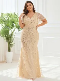 Party Dresses Plus Size Elegant Evening Dresses Long O-Neck Mermaid Lace Chiffon Short Sleeve Gown BAZIIINGAAA of Gold Prom Women Dress 230504