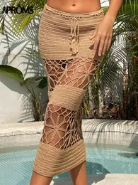 Kjolar aproms khaki handgjorda virkning midi kvinnor sommar dragsko midja ihålig ut lång kjol strand bikini coverup bottom 230428