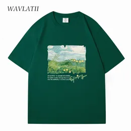 Женская футболка Wavlatii Женщины Spring Green Printed T Roomts Женская белая мода Негабаритная уличная одежда Творцы.