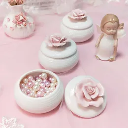 Organização estilo europeu cerâmica com flor caixa de armazenamento de jóias delicada redonda retro salão de beleza com pequenas jóias caixa de porcelana presente