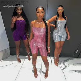 Women's Jumpsuits Rompers Sparkling Sequin One Pieces Romper Sexy Birthday Outfits Women Summer 2023 Clubwear Tube Top Short Jumpsuit D85-DD24 T230504