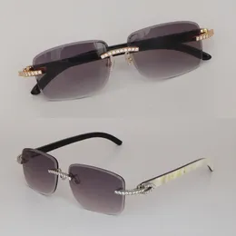 Luksusowe okulary ręcznie robiono Minsanite Diamond Zestaw Ograniki przeciwsłoneczne dla mężczyzn kobiety Oryginalne białe wewnątrz czarnych bawołów Rimles Diamentowe okulary przeciwsłoneczne