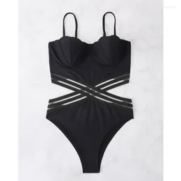 Dames Badmode Dames Elegante Mode Riem Mouwloos V-hals Corset Romper Beachwear Sexy Mesh Patchwork Uitgeholde bodysuit