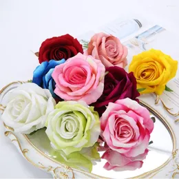 Decorative Flowers 2Pcs 9CM Silk Artificial Rose Bride Bouquet Flower For Wedding Party Decor Scrapbooking DIY Home