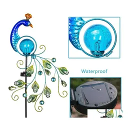 Lampy na trawnik Led Solar Peacock Wiatrak Lampa Wtyczka uziemiająca Outdoor Yard Art Ogród Taras Park Villa Romantyczna świecąca dekoracja Drop Dhxbz