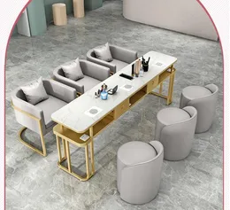 Nordic light luxury Marble Nail table and chair set Internet celebrity built-in vacuum cleaner with socket single double triple nail table