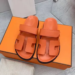 Designer Slipper för kvinnor glider herr sandaler skor pantoufle tofflor sommar äkta läder strand hotell skum löpare orange