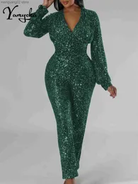 Women's Jumpsuits Rompers Sexy black long sleeve sequin jumpsuit women one pieces bodycon jumpsuits birthday party club outfits pants bodysuit overalls T230504