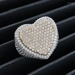 Anelli a grappolo Hiphop Argento 925 Moissanite Anello a cuore Donna Uomo Rock Iced Out D Colore VVS Party Ins Jewelry Pass