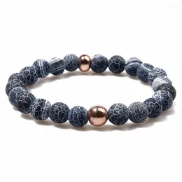 Strand 8 mm Natural Weathered Granite Semi-ädelsten Enkel Circle Fashion Stretch Armband