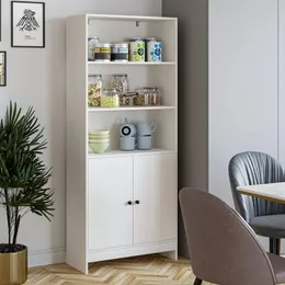 White Bookshelf with Doors, 5 Tiers Tall Standard Bookcase with Storage Cabinet for Living Room