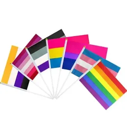8 Styles Rainbow Flags Polyester Hand Waving Flag Garden Flag Banner With Flagpole 14x21CM Wholesale