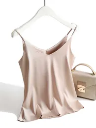 女性の戦車CAMIS AOSSVIAO 2023 SPAGHETTI STRAP TOP TOP WOMEN HALTER v NECK BASIC WHITE CAMI SATIN SILK TANK TOPS女性の夏のキャミソールP230322