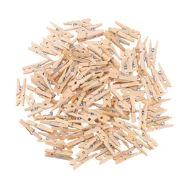 Bagklämmor 50 100 st mini 25mm Natural Wood P o Clothespin Diy Wedding Party Clip Pegs Drop 230504