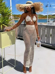 Tvådelt klänning stadsliknande ihåliga bandage sexiga set spaghetti rem topp och lång kjol strand sommar 2 kvinnor kläder 230504