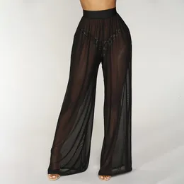 Женские штаны Capris Женщины видят через Boho Wide Leats High талия брюки бикини пляж Long Lose Seefer Prongent Pants 230503