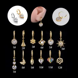 인기있는 천자 Huggie Hoop Earrings 비대칭 단일 착용 나비 꽃 사랑 매력 펜던트 입방식 지르콘 귀 뼈 반지 14K 골드 스톤 여성 도매