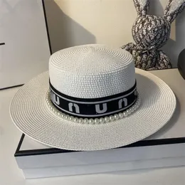 Berretto piatto con perle a nastro Cappello a cilindro vintage di moda di lusso a prezzi accessibili Protezione solare da viaggio Erba a tesa larga