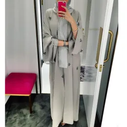 Mulheres muçulmanas Bordado Open Cardigan Maxi Dress Katfan Abaya Dubai Kimono Serviço de Oração