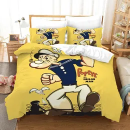 Set di biancheria da letto Set The Sailor Man Cartoon Popeye Design Copripiumino per bambini Ragazzi Bambini Arredamento camera da letto King Bed Linen Quilt