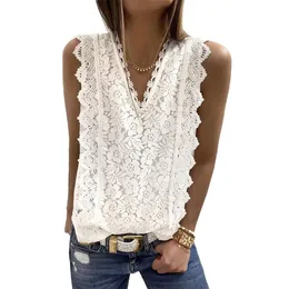 Toppar Summer Fashion Sexy Vest Vneck Lace Top for Women Vest Knitting Halter Offshoulder ärmlös fast färg Casual 2021