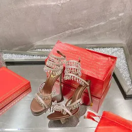 Kolye Muhteşem Sandalet Rene Caovilla Lüks Tasarımcı Kristal Işık Sarılı Ayak Yüzük Stiletto Düğün Ayakkabı Rhinestone Yaz Yüksek Topuklu Gladyatör Sandal 35-43