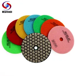 Polijstpads RIJILEI 7 Pieces/Lot 4 Inch /100mm Dry Polishing Pads Granite and Marble or Honeycomb Diamond Flexible Grinding Discs 4GM