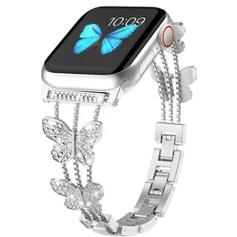 Luxury Straps Butterfly With Diamond Tipped Metal Wrist Band Strap Cover For Apple Watch Series 3 4 5 6 7 8 Ultra 49mm 38 40 41 42 44 45mm