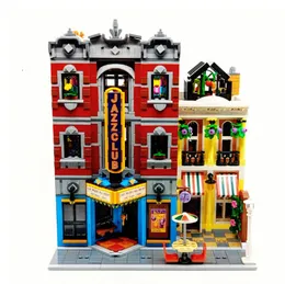Blockerar Creative Expert Jazz Club Pizzeria Shop Model MOC Modular Houses Building Bricks Compatible 10312 Kid Toys Gift 230504