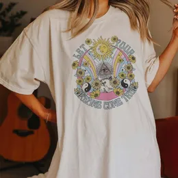 Kvinnor Tshirt Dreams Come True Mystical Graphic Tshirt Women Vintage Boho Cotton Overdimased T Shirt Hippie Retro Aesthetic Tops Tees 230503