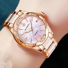 Wristwatches Women's Watches Diamonds Luxury Wrist Watch For Women Ceramics Automatic Mechanical Ladies Clock Relogio Feminino 2023