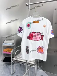 Xinxinbuy Men Designer Tee T Shirt 23ss Face Embroidery Infinity Dots Pattern Pumpkin Short Cotton Women White S-XL