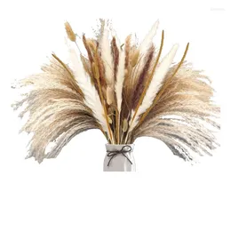 Flores decorativas 120pcs seco Pampas Bouquet Grass para Boho Decoração de mesa em casa Sala de estar Rústica Farthouse Party Party