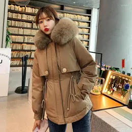 Damen Trenchcoats 2023 Mode Samt Liner Winterjacke Frauen Big Fur Hooded Parkas Female Coat Warm Casual Loose Outwear