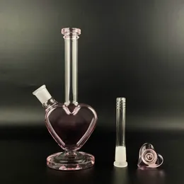 9 inç pembe kalp şekli cam su borusu bong bubbler beher nargile percolator tütün kasesi ile 14mm erkek pembe kalp şekli kase