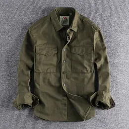 Koszule męskie retro retro męska koszulka ładunkowa płótno bawełniany khaki mundur wojskowy lekki lekki lekka praca safari w stylu safari koszule męskie ubranie 230504