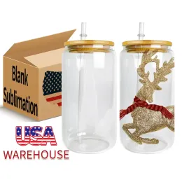 US Warehouse Fast Shipping Transparent 16oz Sublimation Blanks Can Shaped Drinkware beer glass cans Soda Pop Beer Glasses Wholesale