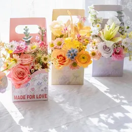선물 랩 3pcs 휴대용 꽃 상자 장미 포장 포장 종이 가방 상점 결혼식 발렌타인 데이 생일 파티 선물