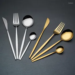 식기 세트 1pcs cutlery flatware set 6 휴대용 식탁 나이프 포크 포크 스푼 식기 세척기 안전 용 스테인리스 스틸 식 용기 서비스