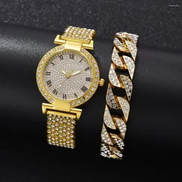 Нарученные часы Diamond Women Watch Gold Watch Ladies Forist Luxury Women's Bracelet Set Женский Relogio fominino