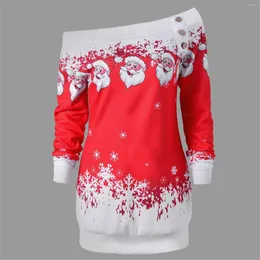 Casual Dresses Women Sweatshirt Dress Merry Christmas Santa Snowflake Printed Off Shoulder Long Sleeve Mini Winter Plus Size