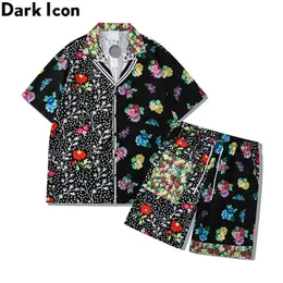 Freizeithemden für Herren cone escuro floral impresso frias praia havaiano camisas e shorts vero conjunto masculino J230503