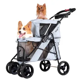 Hundbilsäte täcker dubbelskikt separat rumsmasket andningsbar barnvagn för katt snabb vikbar husdjursbärare 6 kg/15 kg lager