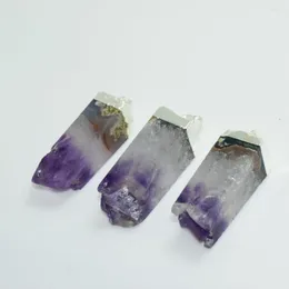 Naszyjniki wisiorek srebrny prostokąt naturalny kamień surowy GEODE Geode Druzy Purple Crystal Quartz Point for Women Jewelry Gift