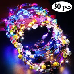 Other Festive Party Supplies 30Pcs Set Flower Wreath Fashion Light Up Crown Hair Wedding Floral Headpiece Favor Luminous band 230504