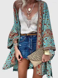 Bluzki damskie Czech w kwiatowej drukowanej bluzce Kobiety Summer Open Front Kimono Cardigan Casual Loose Beach Tops Vintage Long Rleeve Blusas